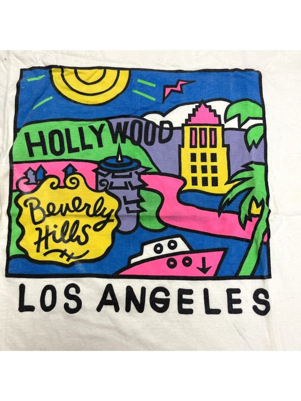 Vintage Hollywood Los Angeles Beverly Hills White Graphic T Shirts Mens Size M